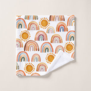 Wasserfarbe Whimsical Boho Rainbow and Sun Kids  Waschlappen
