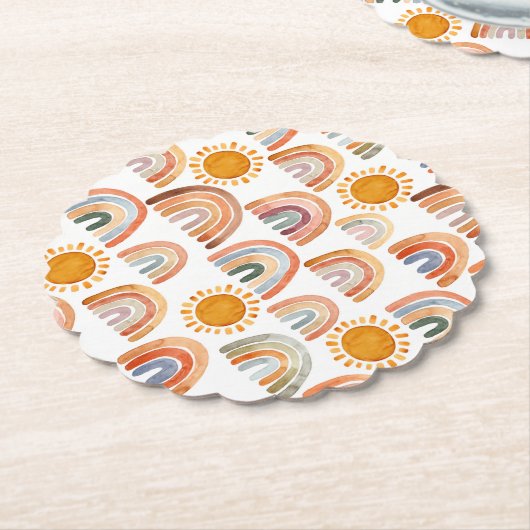 Wasserfarbe Whimsical Boho Rainbow and Sun  Untersetzer (angewinkelt)
