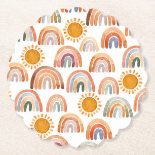 Wasserfarbe Whimsical Boho Rainbow and Sun  Untersetzer