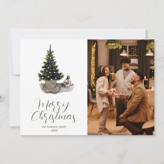 Wasserfarbe Whimsical Foto Tree Frohe Weihnachten (Vorderseite)