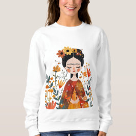 Wasserfarbe Whimsical Frida Kahlo mit Blume Sweatshirt