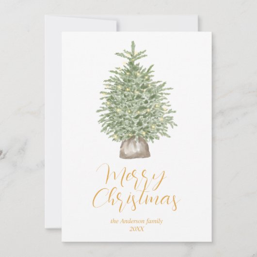 Wasserfarbe Whimsical Gold Tree Frohe Weihnachten (Vorderseite)