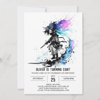 Wasserfarbe Whimsical Ninja Boy Digital Geburtstag Einladung