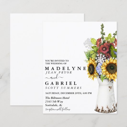 Wasserfarbe Whimsical Sonnenblume Rustikale Blüte (Vorne/Hinten)