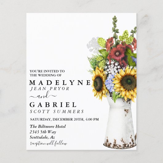 Wasserfarbe Whimsical Sonnenblume Rustikale Blüte (Vorderseite)