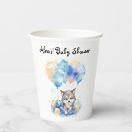 Wasserfarbe Whimsical Wolf Cub Babydusche Pappbecher