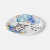 Wasserfarbe Whimsical Wolf Cub Babydusche Pappteller (Schrägansicht)