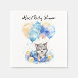 Wasserfarbe Whimsical Wolf Cub Babydusche Serviette