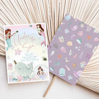 Wasserfarbe Whimsikäre Meerjungfrauen Geburtstag Einladung