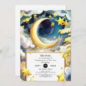 Wasserfarbe Whimsischer Mond Geburtstag Einladung (Vorne/Hinten)