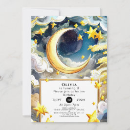 Wasserfarbe Whimsischer Mond Geburtstag Einladung