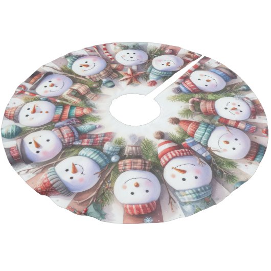 Wasserfarbe Whimsischer Schneemann Weihnachten Polyester Weihnachtsbaumdecke (Schrägansicht)