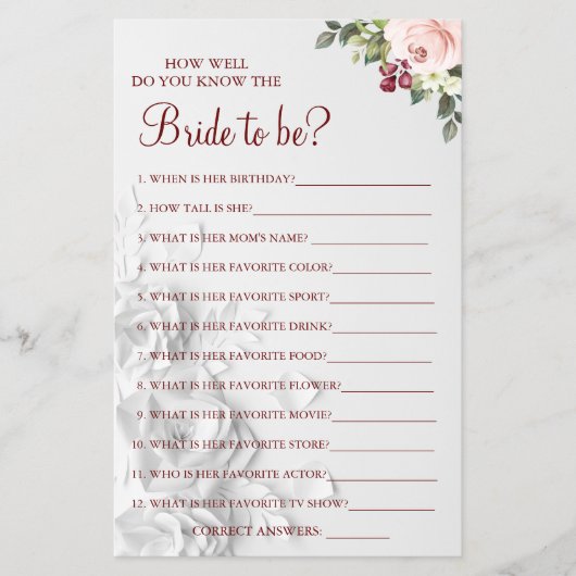 Wasserfarbe Wie gut kennen Sie die Karte des Braut (Vorne)