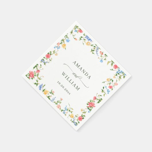 Wasserfarbe Wildblume Boho Wedding Serviette (Ecke)