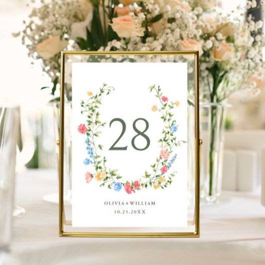 Wasserfarbe Wildblume Boho Wedding Tischnummer