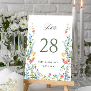 Wasserfarbe Wildblume Boho Wedding Tischnummer
