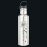 Wasserfarbe Wildblume Daisy Eleganter Skriptname Edelstahlflasche<br><div class="desc">Aquarell malte wilde Dissy Blume mit individuellem Namen in einem modernen,  eleganten Skript-Schriftart.</div>