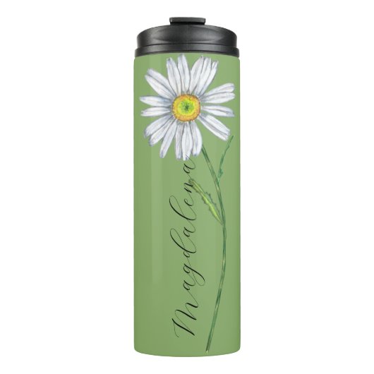 Wasserfarbe Wildblume Daisy Eleganter Skriptname Thermosbecher (Vorderseite)