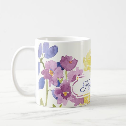 Wasserfarbe-wilde Blumen-personalisierte Kaffeetasse (Links)