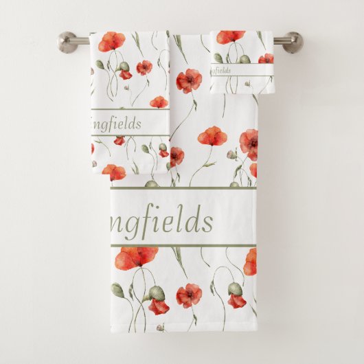 Wasserfarbe Wilde Poppies Badhandtuch Set (Insitu)
