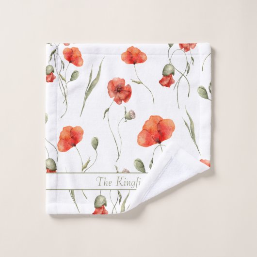 Wasserfarbe Wilde Poppies Badhandtuch Set (Waschlappen)