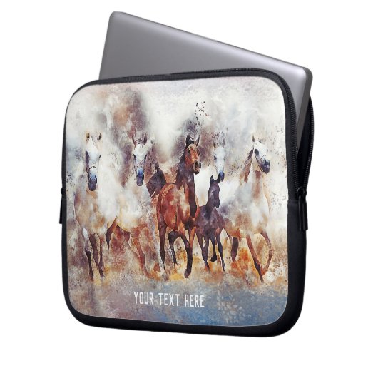 Wasserfarbe Wilde Running Pferde Laptop-Sieb Laptopschutzhülle (Vorderseite Links)