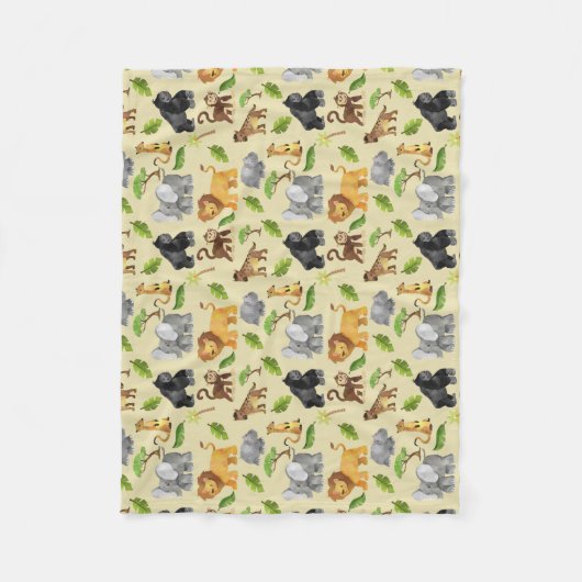 Wasserfarbe Wilde Tiersafari Jungle Muster Fleecedecke (Vorderseite)