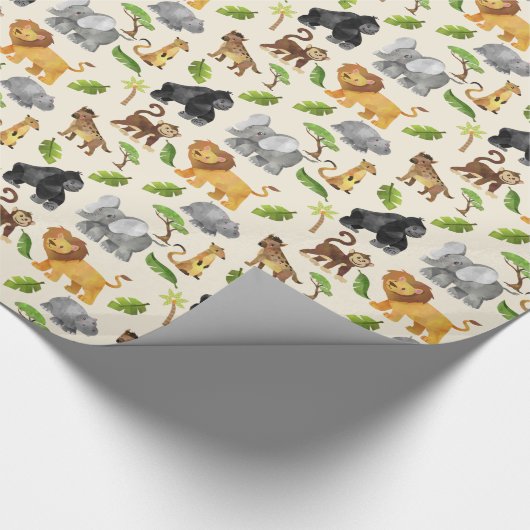 Wasserfarbe Wilde Tiersafari Jungle Muster Geschenkpapier (Ecke)