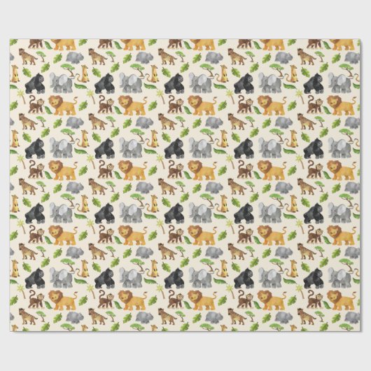 Wasserfarbe Wilde Tiersafari Jungle Muster Geschenkpapier (Flach)