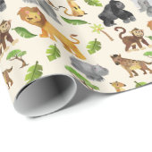 Wasserfarbe Wilde Tiersafari Jungle Muster Geschenkpapier (Rolleneckpunkt)