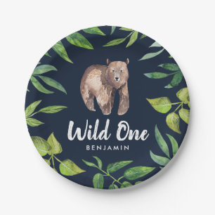 Wasserfarbe Wilder ein Bär Erster Geburtstag  Mar Pappteller