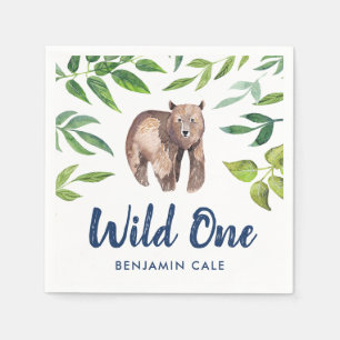 Wasserfarbe Wilder ein Bär Erster Geburtstag  wei Serviette