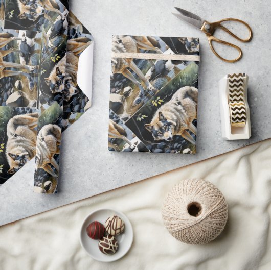 Wasserfarbe Wildnis Wolf Tierart Geschenkpapier (Kunsthandwerk)