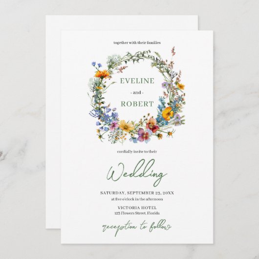 Wasserfarbe Wildschweine Blume in Boho blumengesch Einladung (Vorne/Hinten)