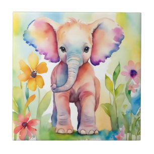 Wasserfarbe Wildtiere Elefant Fliese
