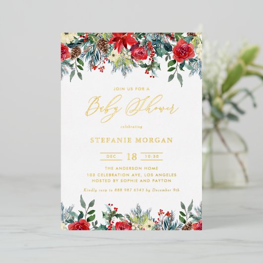 Wasserfarbe Winter Blooms Garland Babydusche Folieneinladung (Stehend vorne)