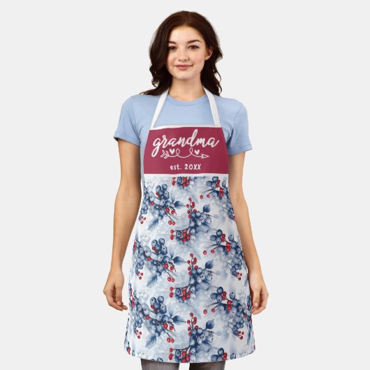 Wasserfarbe Winter Blueberry Oma Est Weihnachten Schürze (Getragen)