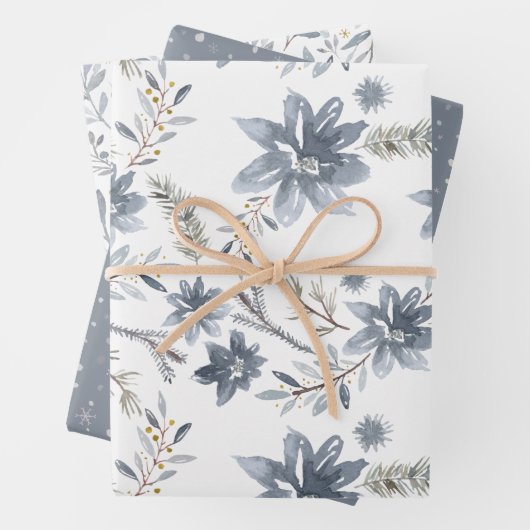 Wasserfarbe Winter Botanicale Snowflake Weihnachte Geschenkpapier Set (Beispiel)