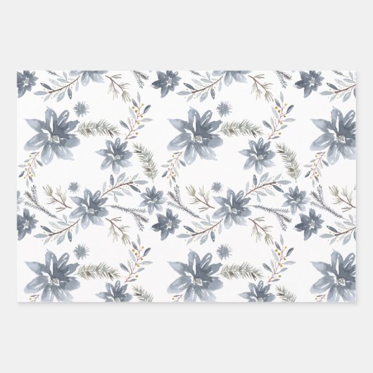 Wasserfarbe Winter Botanicale Snowflake Weihnachte Geschenkpapier Set (Vorderseite)