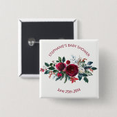 Wasserfarbe Winter Burgund Blume Kinderdusche Button (Vorne & Hinten)