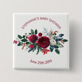 Wasserfarbe Winter Burgund Blume Kinderdusche Button