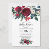 Wasserfarbe Winter Burgund Blume Kinderdusche Einladung (Vorderseite)