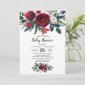 Wasserfarbe Winter Burgund Blume Kinderdusche Einladung (Stehend Vorderseite)