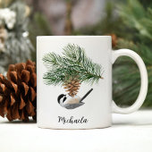 Wasserfarbe Winter Chickadeo auf Pine Cone Kaffeetasse