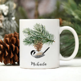 Wasserfarbe Winter Chickadeo auf Pine Cone Kaffeetasse