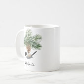 Wasserfarbe Winter Chickadeo auf Pine Cone Kaffeetasse (Vorderseite Links)