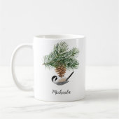 Wasserfarbe Winter Chickadeo auf Pine Cone Kaffeetasse (Links)