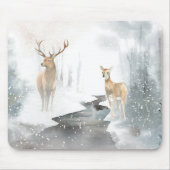 Wasserfarbe Winter Hirschszene Mousepad (Vorne)