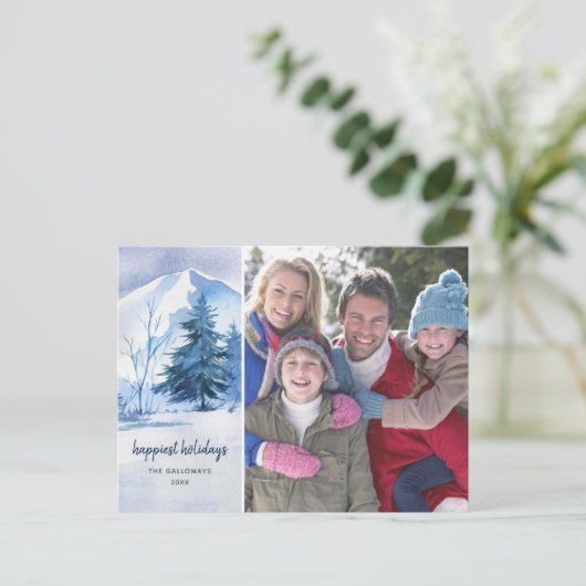Wasserfarbe Winter Landschaft Weihnachts-Fotokarte Postkarte (Stehend Vorderseite)