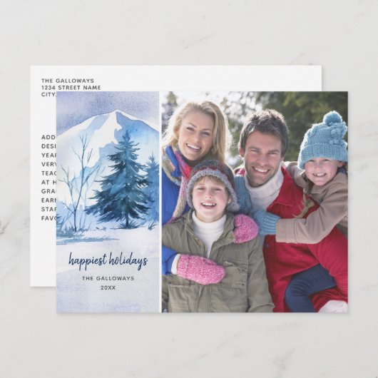 Wasserfarbe Winter Landschaft Weihnachts-Fotokarte Postkarte (Vorne/Hinten)